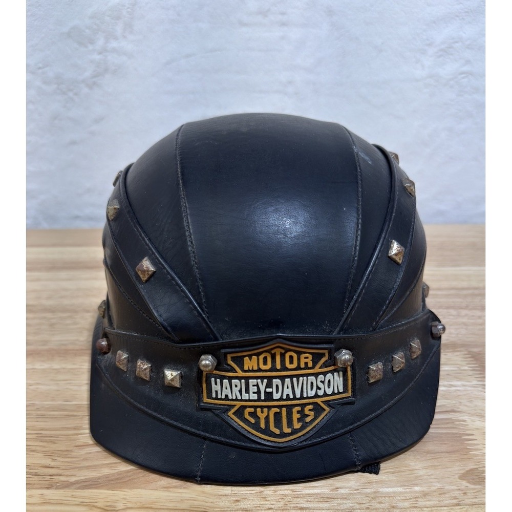 Bowl Half Helmet Leather w/ Studs Novelty Chopper Harley Davidson Vintage